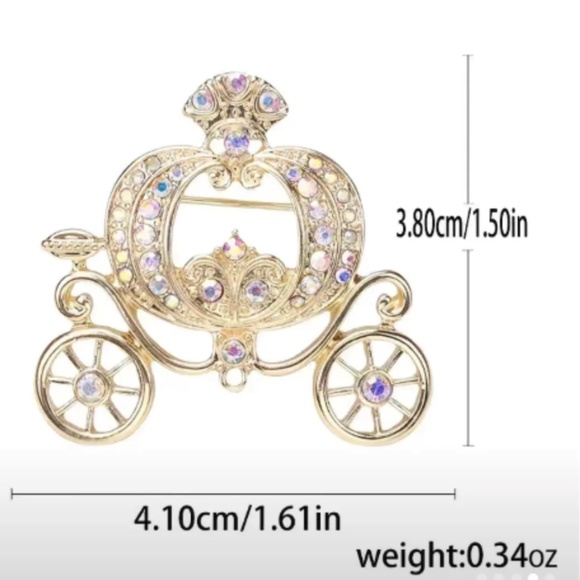 Pumpkin Carriage Brooch Pin Back Faux Jewels Gold Color Background - Elegant - Picture 3 of 5